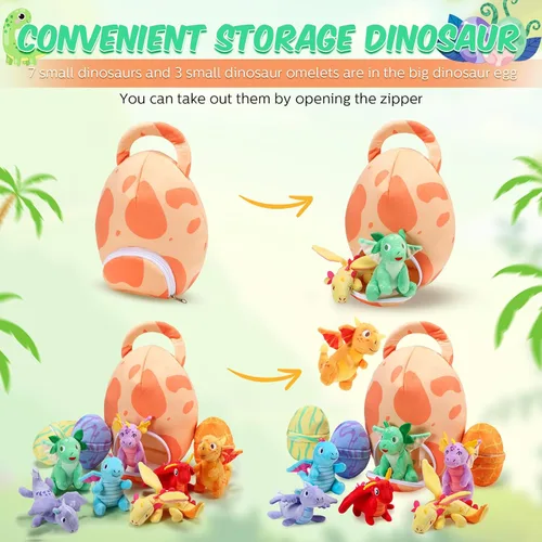 Miniatura 3 de Zhanmai 11 piezas de juguete de peluche de dinosaurio de Pascua pequeño dino de peluche y bolsa de huevos conjunto de animales de peluche lindos