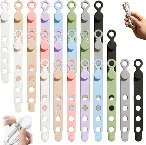 Miniatura 8 de Bridas de silicona para cables, organizador de cables y organizador de cables, bridas reutilizables para cables, auriculares, oficina y viajes