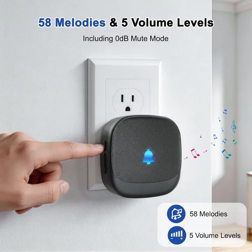 Miniatura 3 de Campanas de puerta inalámbricas para hogares, kits de timbre con 1 transmisor, 1 receptor, funcionamiento impermeable a un rango de 1000 pies, 48