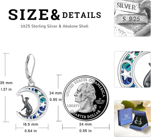 Miniatura 255 de Aretes colgantes de plata de ley con diseño de árbol de la vida, flor, abeja, animales, gato, colibrí, piedra lunar, turquesa, aretes con cierre