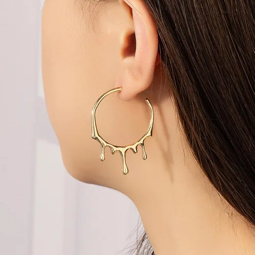 Miniatura 2 de Aretes de aro ligeros con forma de lágrima para mujer, de oro de 14 quilates, grandes ovalados, aretes de aro gruesos, de alto pulido, joyería