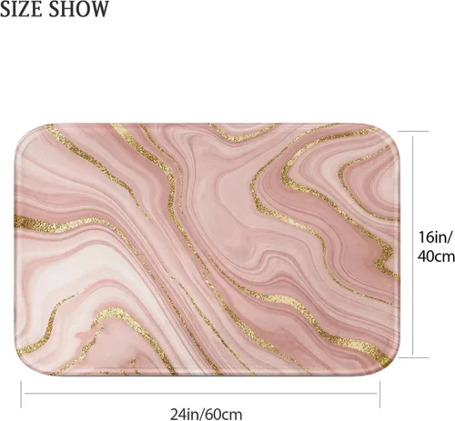 Miniatura 3 de Britimes Tapete de baño de mármol rosa para baño, alfombra de piso lavable, tapetes, alfombra de piso, decoraciones de baño, 16 x 24 pulgadas