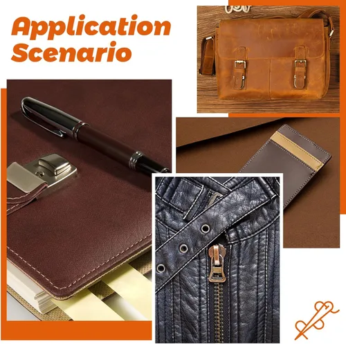 Miniatura 7 de Tikjiua Kit de costura de reparación de tapicería, 8 piezas de hilo encerado, agujas de coser de cuero, punzón de costura, dedal, kit de reparación