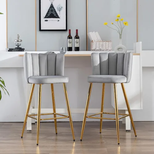 Miniatura 9 de Velvet - Taburetes de bar de 30 pulgadas de altura, juego de 2 taburetes de cocina modernos tapizados, taburetes de mostrador con patas de metal