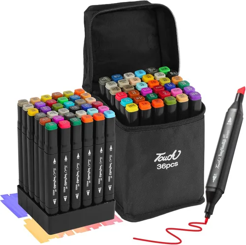 Hyrrt Marcadores de alcohol de doble punta de 36 colores, juego de marcadores permanentes para bocetos artísticos con soporte para bolígrafo para