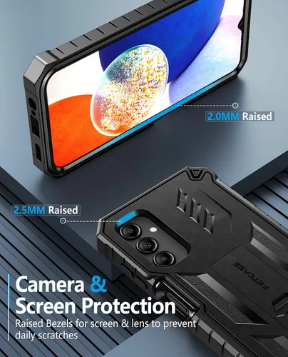 Miniatura 6 de FNTCASE Funda para Samsung Galaxy A14-5G: Funda de TPU resistente con textura de doble capa a prueba de golpes con soporte Protección contra Negro