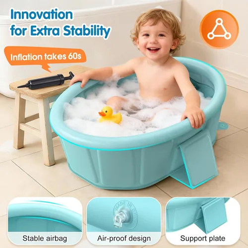 Miniatura 3 de Bañera para bebé con borde superior inflable, bañera infantil extra estable, plegable y portátil para la hora del baño del bebé, diseño sin