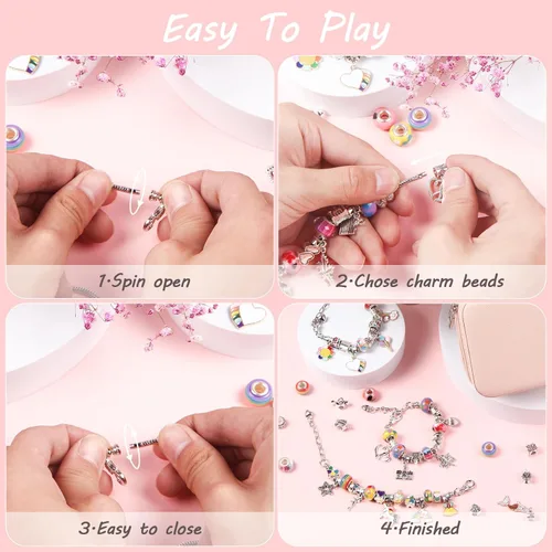 Miniatura 5 de UFU Kit de fabricación de pulseras con dijes, kit de fabricación de joyas, regalo para niñas de 5, 6, 7, 8 a 12, un dulce regalo de cumpleaños