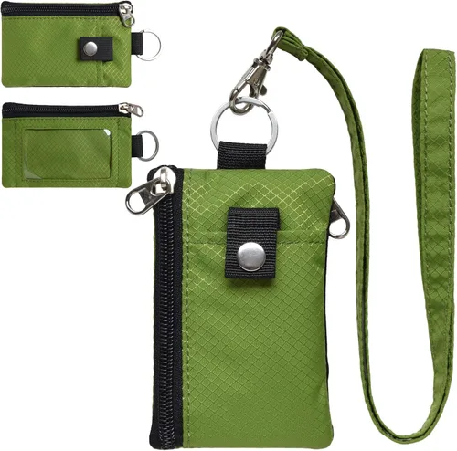 CHENSPRX Cartera pequeña minimalista con bloqueo RFID con ventana de identificación, resistente al agua, con cremallera, con llavero de cordón, para