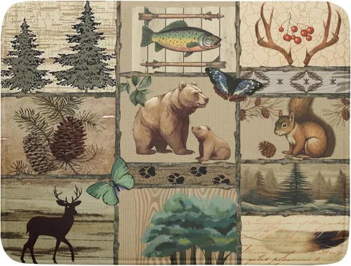 Tapete de secado de platos de cabaña rústica, tapete escurridor de vida silvestre de oso del bosque, alce, 18 x 24 pulgadas, almohadilla escurridor