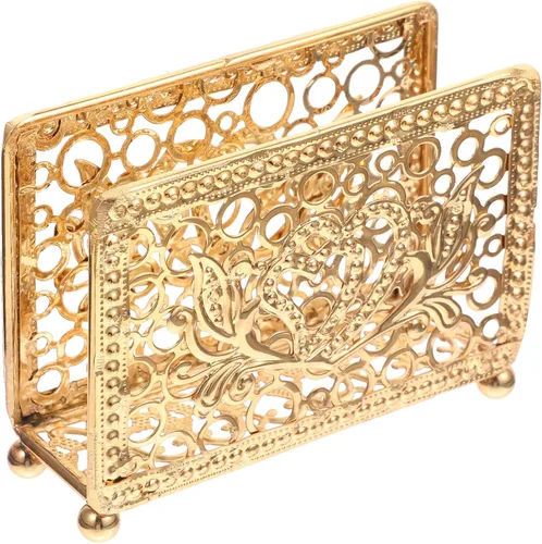 Sosoport Metal Napkin Holder Table Decor, Vintage Hollow Metal Serviette Rack, Gold Rectangular Freestanding Napkin Stand for Kitchen and Dining