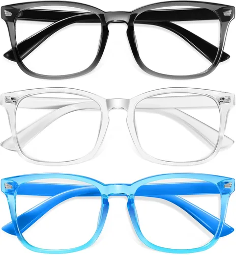 Miniatura 13 de Okany Gafas de luz azul para niños, paquete de 3 gafas de bloqueo de luz azul para niñas y niños, gafas de pantalla de juegos de computadora, Gris