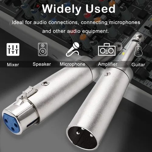 Miniatura 7 de XLR 3 pines hembra macho a 1/4" 0.250 in macho audio mono adaptador TS Socket Jack para mezclador de micrófono, conector XLR convertidor de enchufe