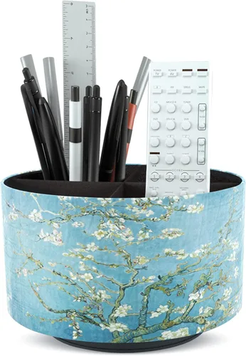 Miniatura 11 de Organizador Redondo de Cuero para Suministros de Arte, Soporte para Control Remoto, Rotación de 360 Grados, Soporte Multifuncional para Lápices
