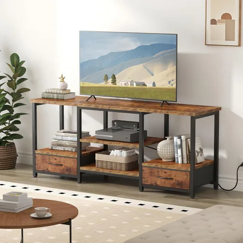 Miniatura 2 de DUMOS Soporte de TV de 47 pulgadas para televisores de 55 pulgadas, centro de entretenimiento con estación de carga (2AC+USB + tipo C), mesa consola