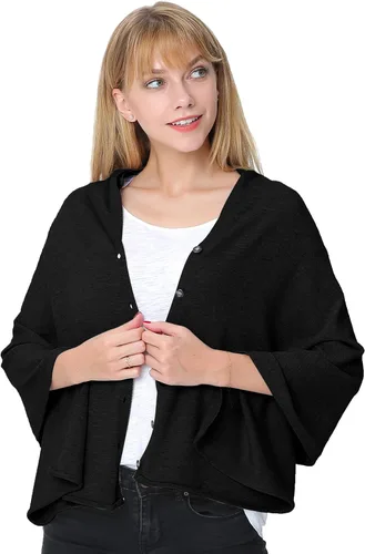 Miniatura 3 de PULI - Poncho versátil tejido para mujer con botones de peso ligero para primavera verano y otoño chal poncho capa suéter de punto