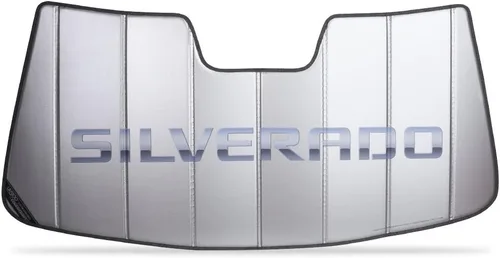 Parasol para parabrisas de acordeón de ajuste personalizado, logotipo de Chevrolet Silverado, parasol plegable plateado reflectante aislado que