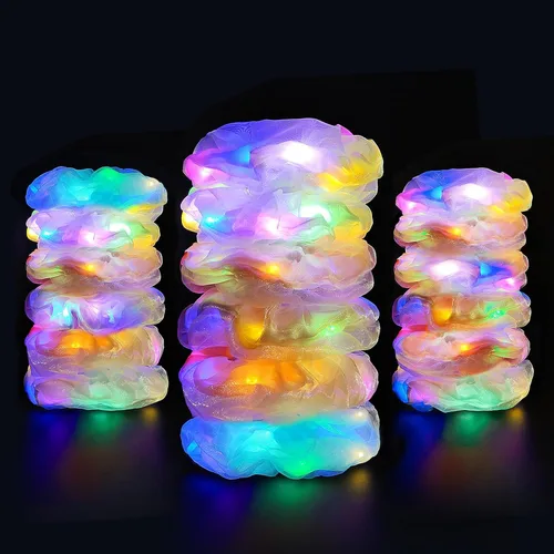 Scrunchies LED, 18 piezas multicolor que brillan en la oscuridad suministros de fiesta, recuerdo de fiesta de neón, accesorios de festival rave para