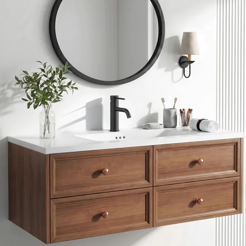 Miniatura 8 de FORIOUS - Grifos de baño negro mate de 1 agujero, grifo de lavabo de acero inoxidable con desagüe emergente de metal y manguera de suministro