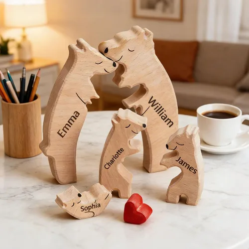 Miniatura 3 de Rompecabezas de oso de madera personalizado con apellidos de 1 a 8 familiares, escultura personalizada con nombre de familia, ideal para Navidad