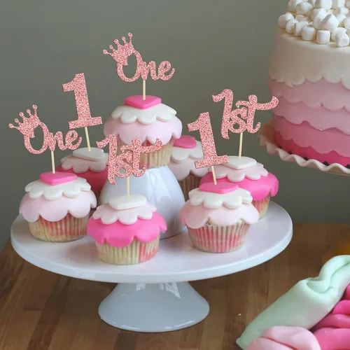 Miniatura 4 de 24 piezas de adornos para pastel con purpurina, adornos para magdalenas de 1er cumpleaños para baby shower, adornos para pastel de 1er cumpleaños