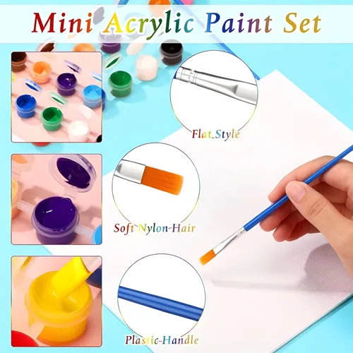 Miniatura 4 de Timgle - Juego de 560 piezas de pintura acrílica, juego de 40 unidades, 12 colores, tiras de pintura lavables, 40 pinceles planos, 40 pinceles