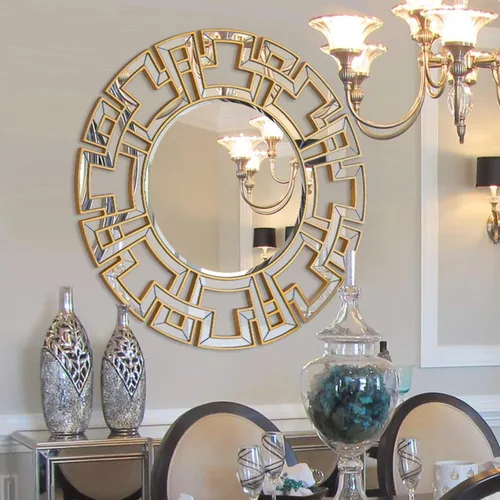 Chende Espejos Dorados para Decoración de Pared, Espejo Redondo de Pared de 32 Pulgadas con Marco de Vidrio Biselado, Espejo Decorativo Moderno con