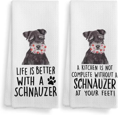 Toallas Schnauzer, Regalos Schnauzer, Juego de 2 Toallas de Cocina y Trapos para Platos Schnauzer para Perros, Decoración Schnauzer, Regalos Vida