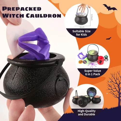 Miniatura 4 de ShyLizard Recuerdos de fiesta de Halloween a granel para niños, paquete de 24 calderos de bruja precargados con juguetes de Halloween