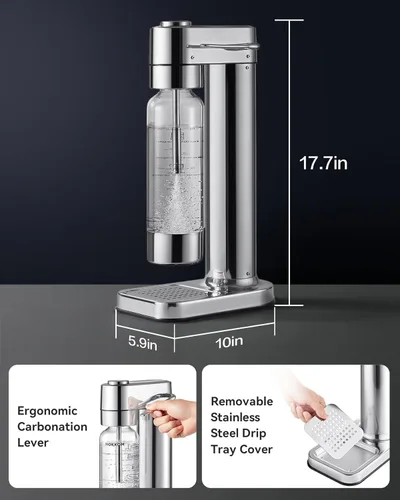 Miniatura 2 de MOKKOM Máquina de agua con gas, fabricante de refrescos con botella de carbonatación PET de 1 litro, máquina de transmisión de refrescos
