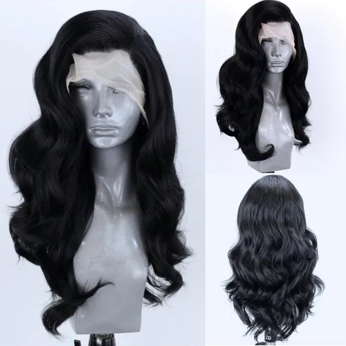 Miniatura 7 de Pelucas de encaje frontal sintéticas largas y rizadas de color gris para mujeres, parte central, línea natural del cabello, pelucas de encaje