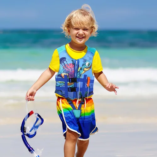Miniatura 7 de PAETAE Chaleco de natación de neopreno para niños, chaqueta de natación para niños pequeños, flotadores, ayuda a la natación para niños y niñas de 1
