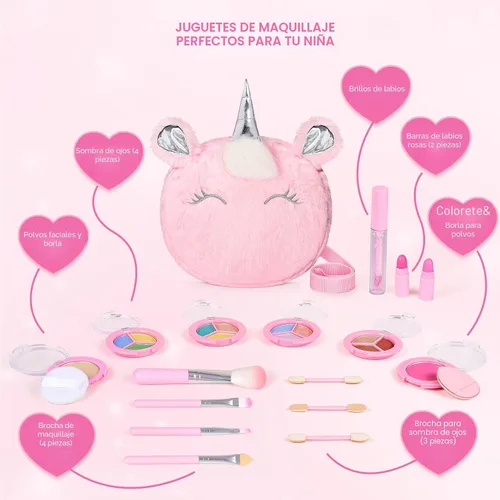 Miniatura 7 de Kit de maquillaje real para niñas de 3 a 10 años: juego de juguetes de maquillaje lavables y no tóxicos para niños pequeños, juego de tocador de 17
