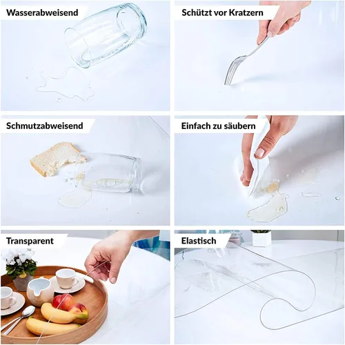 Miniatura 4 de Protector de mesa de PVC transparente para mesas de comedor, cubierta de plástico transparente fuerte, almohadilla impermeable lavable, grueso 0.118