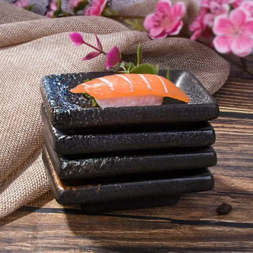 Miniatura 7 de Juego de 4 platos de cerámica para salsa de soja, rectangulares pequeños de 3.35 pulgadas, platos de inmersión de sushi con textura