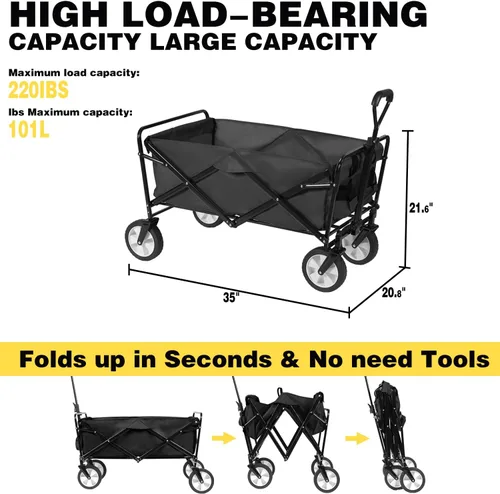Miniatura 7 de Carrito plegable para compras con ruedas, carrito de compras con ruedas, carrito de playa resistente con red de carga y correas para jardín, patio