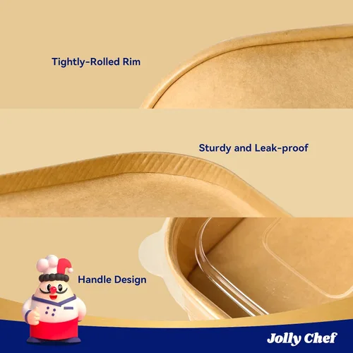Miniatura 3 de JOLLY CHEF Paquete de 50 recipientes de papel para preparación de comidas con tapa de 25 oz, recipientes desechables rectangulares para alimentos