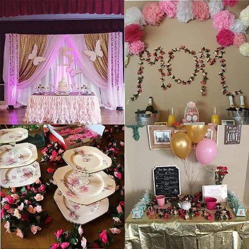 Miniatura 6 de Flores de rosas falsas, paquete de 2 flores artificiales de 8.2 pies, guirnalda de flores colgantes para habitación, hogar, hotel, oficina, boda