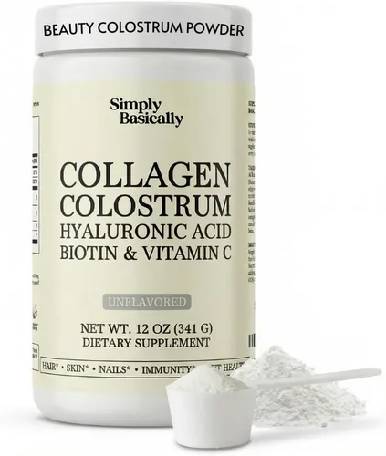 Polvo de péptidos de calostro y colágeno con biotina, ácido hialurónico y vitamina C | Salud intestinal e hinchazón, apoyo inmunológico, suplemento