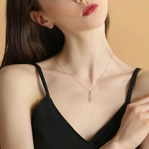 Miniatura 3 de ChicSilver Collar con colgante de plata de ley 925 con diseño de gato, tiburón, erizo, joyería de animales para mujeres, adolescentes y niñas