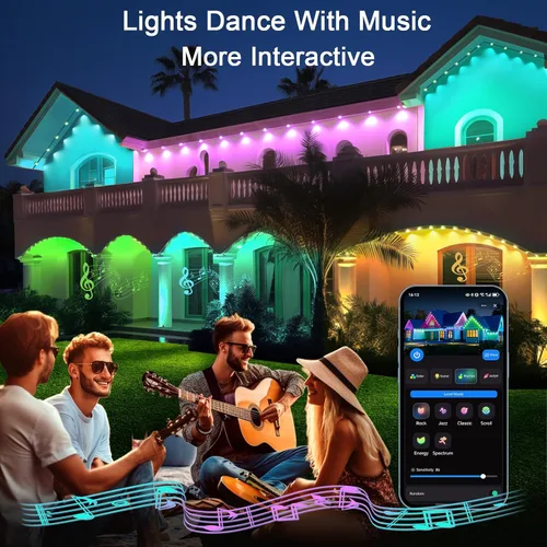 Miniatura 6 de iYogaled Luces exteriores permanentes para casa, 50 pies de luces de borde exterior inteligentes RGB con 63 modos de escena, luces LED impermeables