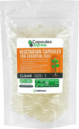 Miniatura 6 de XPRS Nutra Cápsulas veganas vacías de tamaño 0 – 100 cápsulas vegetales transparentes para aceite esencial – Tapas de verduras vacías – El relleno