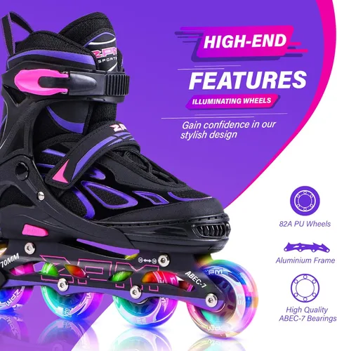 Miniatura 4 de 2PM SPORTS Vinal - Patines en línea ajustables intermitentes para niñas, todas las ruedas se iluminan, divertidos patines iluminadores para niños