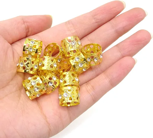 Miniatura 4 de Honbay 20 anillos dorados de diamantes de imitación para el cabello, rastas y cuentas trenzadas, joyería para el cabello trenzado (corazón hueco)