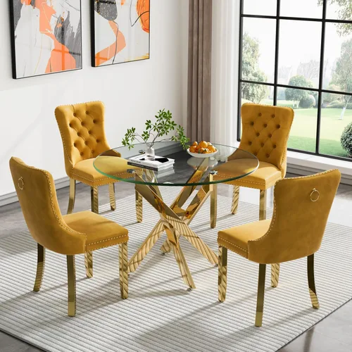 Miniatura 31 de Juego de 4 mesas de comedor redondas de vidrio para 4, juego de mesa de cocina pequeña para 4, mesa redonda de vidrio de 35 pulgadas, juego de 4