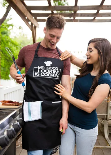 Miniatura 6 de ALLER HOME&KITCHEN Delantal divertido para hombres, 2 bolsillos grandes, talla única, delantal de chef para asar, cocinar, accesorios de barbacoa