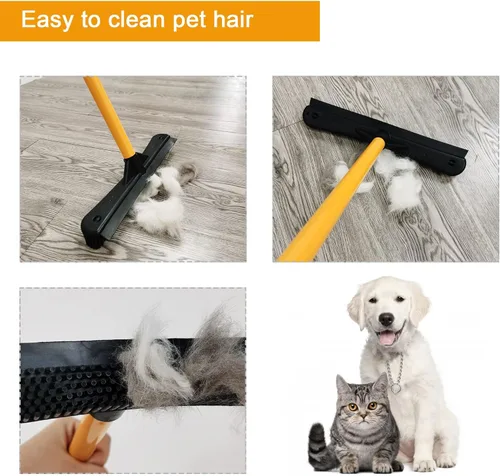 Miniatura 5 de Escoba de empuje, escoba de depilación de mascotas con escoba con escoba de cerdas de silicona suave con mango largo, cepillo barredora de alfombras