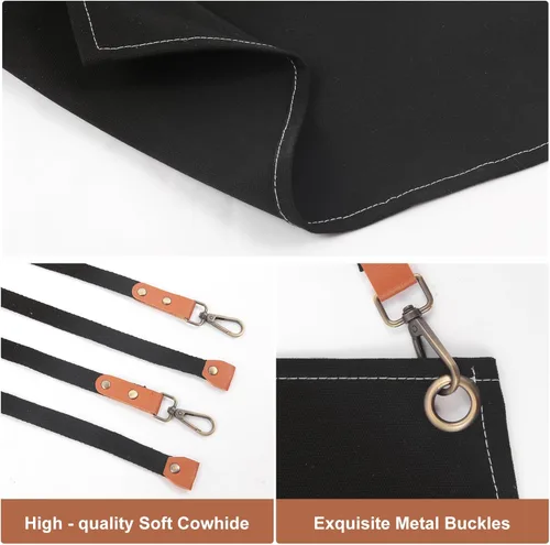 Miniatura 4 de Delantal de herramientas multifuncional para hombre, delantal de lona con múltiples bolsillos, soldadura, delantal de trabajo de carpintería, Negro