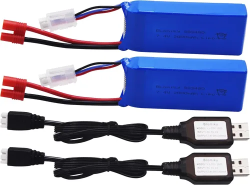 Miniatura 3 de Batería y cargado con conector plátano Blomiky, 2 uds, 7.4 V, 2000 mAh, para SYMA X8C X8W X8G X8HD X8HW X8HG 506HG JXD 506G Holy HS300 HS400
