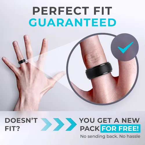 Miniatura 5 de ThunderFit Anillos de boda de silicona para hombre, 0.394 in de ancho y 0.098 in de grosor, paquete múltiple de variedad 1-7